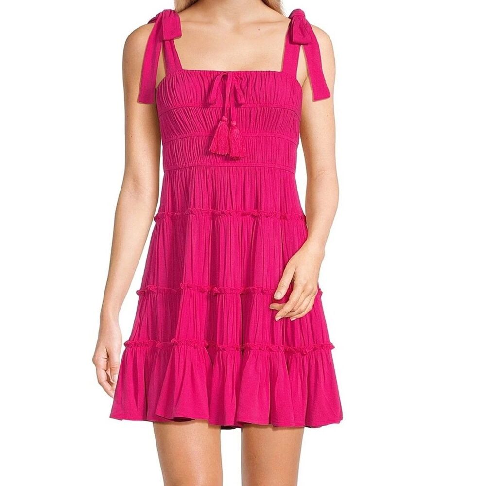 Chelsea &‎ Violet C&V NEW Pink Sun Dress Ruched Tiered Beach Stretch Juniors M